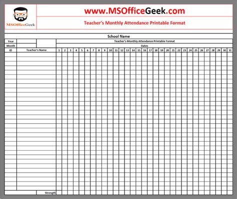 Fully Automated Teacher's Attendance Register Excel Template - MSOfficeGeek