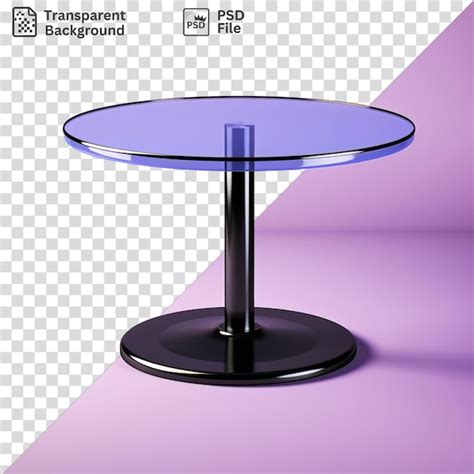 Premium PSD | Table with a glass top on a round base against a purple and pink wall