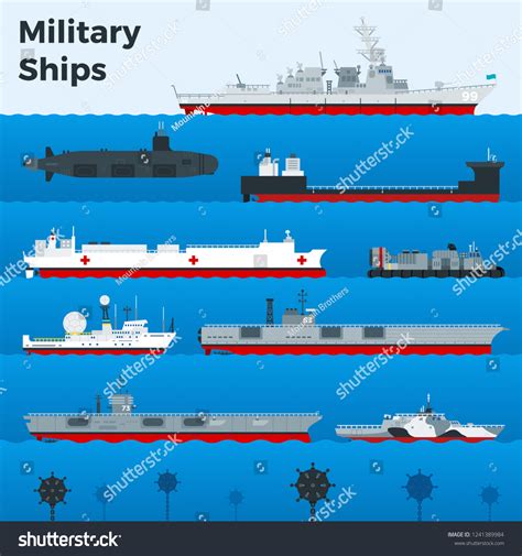 Different types of military warships, naval - Royalty Free Stock Vector 1241389984 - Avopix.com