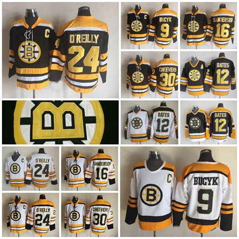 Boston Bruins Hockey Jerseys Throwback 9 Johnny Bucyk 12 Adam Oates 16 ...