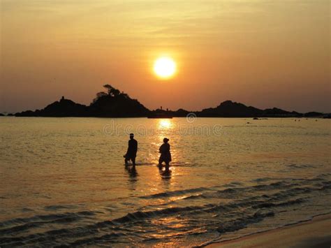 Sunset on Om Beach, a Wonderful Beach Near Gokarna Editorial Image - Image of barge, colva ...