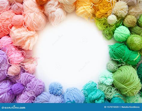 Color Wheel of Yarn. Rainbow and Spectrum. White Background. Threads of ...