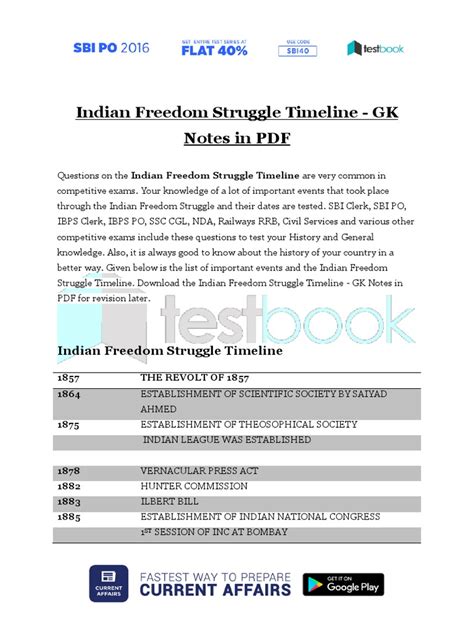 Indian Freedom Struggle Timeline GK Notes in PDF | Indian Independence ...