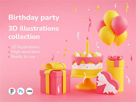 Birthday party 3D illustrations collection | Behance