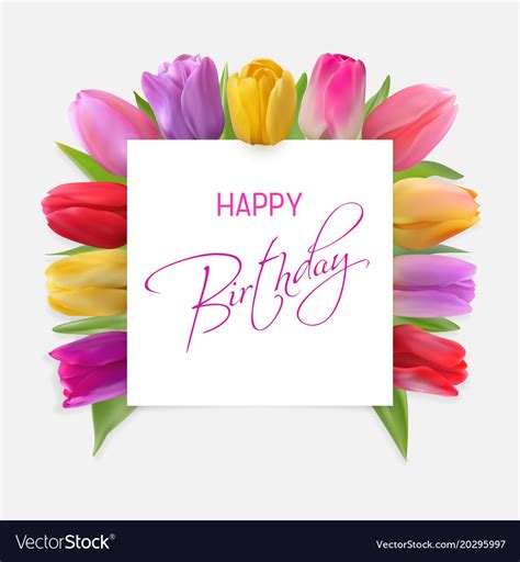 Happy birthday card with red tulips Royalty Free Vector