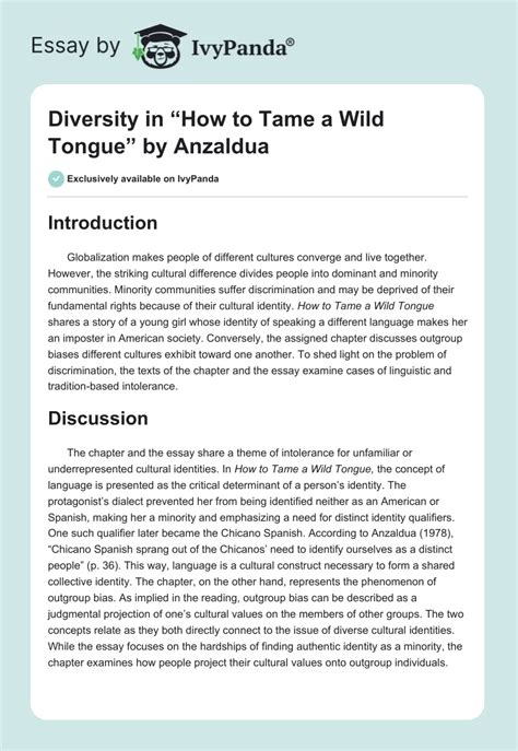 Diversity in How to Tame a Wild Tongue by Anzaldua - 371 Words | Essay Example