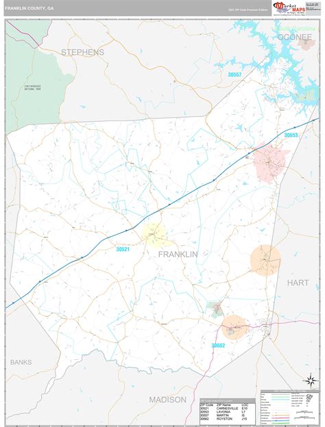 Franklin County, GA Wall Map Premium Style by MarketMAPS