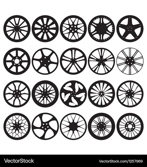 Car wheel rim silhouettes Royalty Free Vector Image