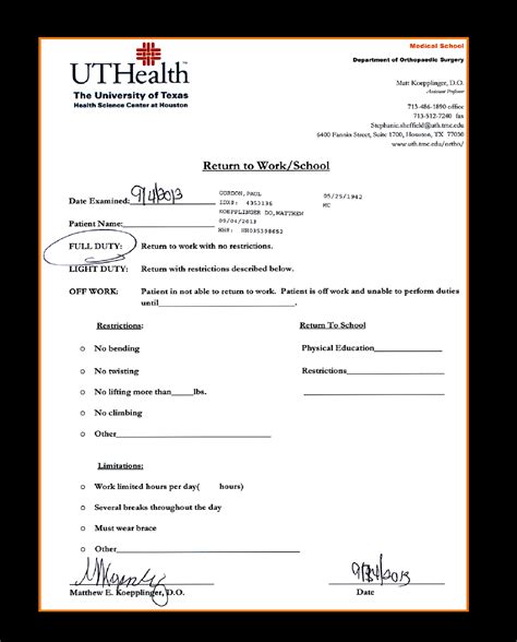 Hospital Doctors Note | Doctors Note For Work