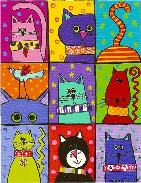 CATS FuN FuNkY Art Card Art Fantaisiste, Cat Quilt, Funky Art, Cat Painting, Cat Drawing ...