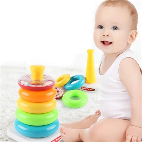 Cute Kids Baby Toys Stacking Ring Rainbow Tower Pattern Intelligent ...