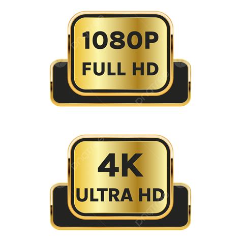 Gambar Tombol Penuh Emas 4k Ultra Hd Dan 1080p, 1080p Full Hd Label, Ikon Ultra Hd 4k Transparan ...