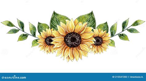 Watercolor Sunflower Arrangement, Floral Border. Stock Illustration - Illustration of design ...