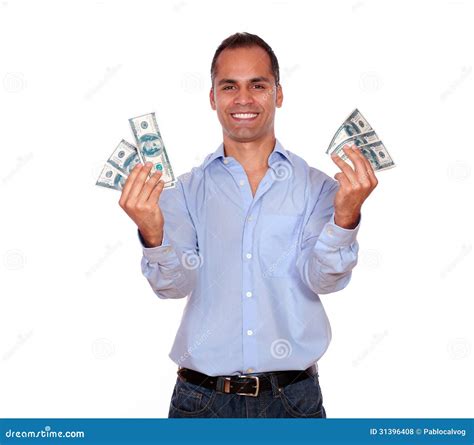 Happy Adult Man Holding Cash Money Royalty Free Stock Photos - Image ...