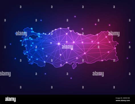 Turkey map outline with stars and lines abstract framework. Communication, connection concept ...