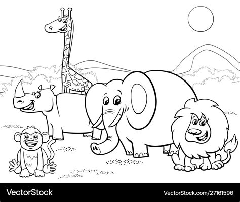 Cartoon safari animals group coloring page Vector Image