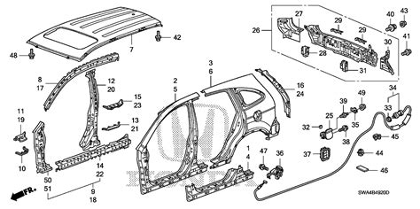 Honda CR-V Stiffener, right rear panel side. Roof, outer, body - 66115-SWA-A00ZZ | Honda Parts ...