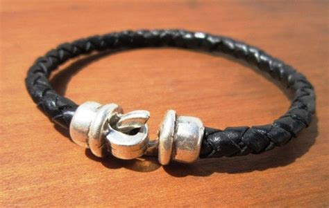 Classic Black braided mens leather bracelet with silver by kekugi