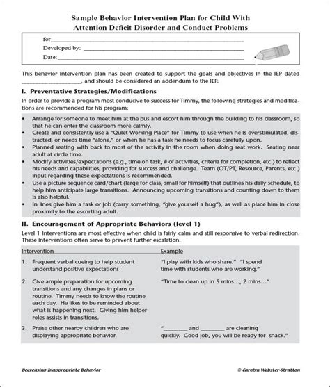 Behavior Intervention Plan Template - 4 Free Word, PDF Documents Download | Behavior ...