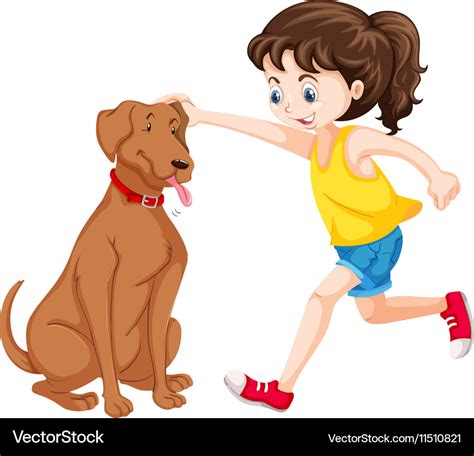 Little girl playing with dog pet Royalty Free Vector Image