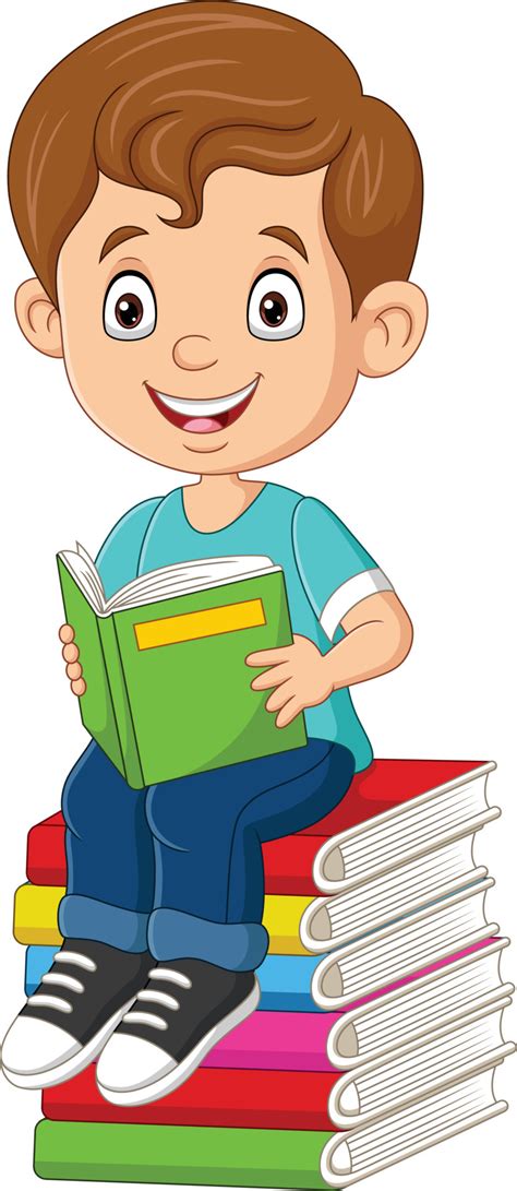 Cartoon little boy reading a book on the pile books 5332354 Vector Art at Vecteezy