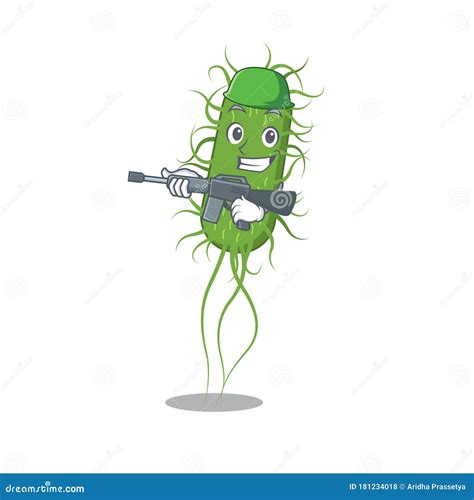 A Cartoon Picture of E.coli Bacteria in Army Style with Machine Gun Stock Vector - Illustration ...