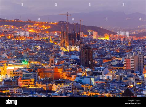 Aerial view Barcelona at night, Catalonia, Spain Stock Photo - Alamy