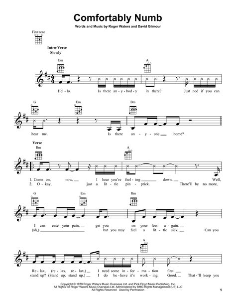 Comfortably Numb by Pink Floyd Sheet Music for Ukulele at Sheet Music Direct