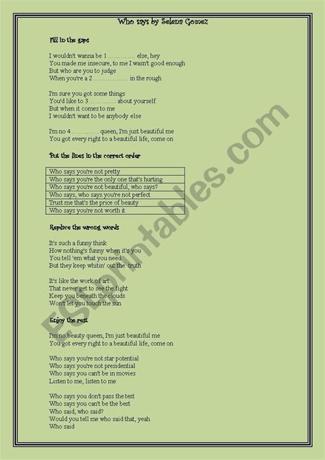 Who says Selena Gomez - ESL worksheet by arisgewrgakis