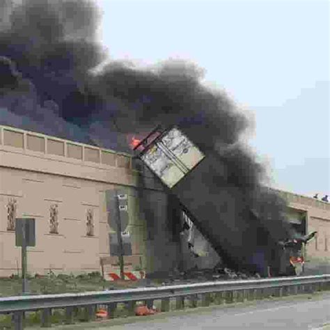 Semi-truck drives off highway in fatal fiery crash