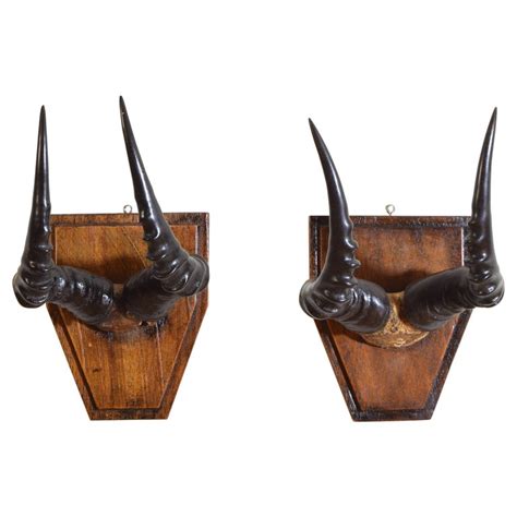 Pair African Topi Horns on Shaped Art Deco Backplates For Sale at 1stDibs