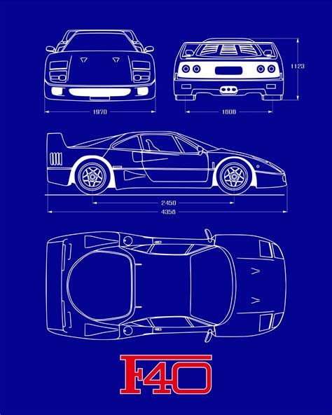 Ferrari F40 Blueprint Poster