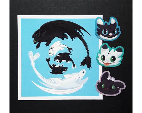 HTTYD Toothless and Family Printstickers Set toothless, Light Fury, Dart, Ruffrunner, Pouncer ...