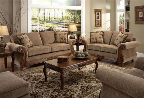 Tan Fabric Traditional Sofa & Loveseat Set w/Optional Items