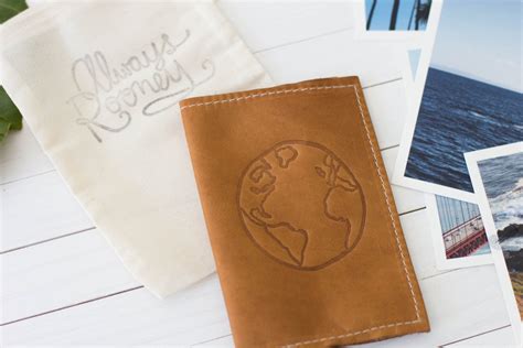 Personalized Leather Passport Wallet Globe Embossed Design