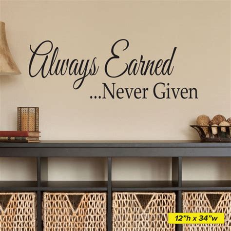 Always Earned, Never Given, Wall Decal, 0223, Motivational Quote – Wall Decal Studios.com