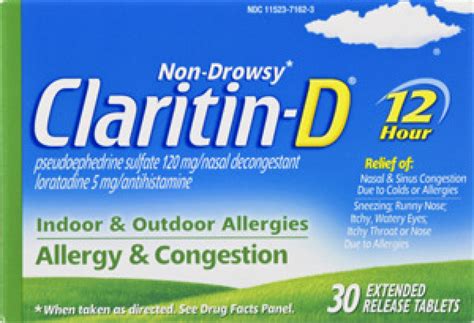 Claritin-D Non-Drowsy 12 Hour Indoor & Outdoor Allergy & Congestion Relief Extended Release ...