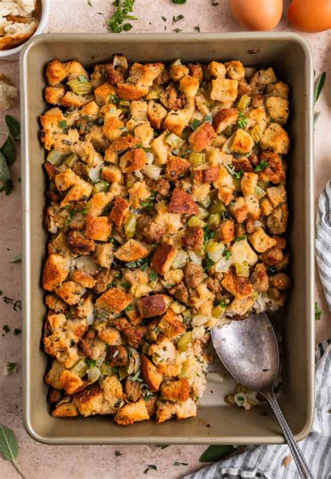 Easy Turkey Sausage Stuffing Recipe - Classic Thanksgiving Dish | Lemons + Zest