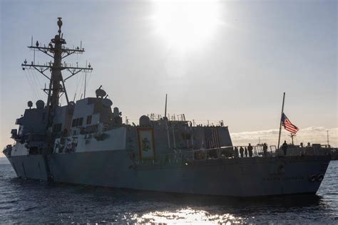 USS Ralph Johnson (DDG 114) conducts a change of command while anchored in Tokyo Bay, Jan 26 ...