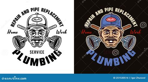 Plumber Man in Cap Hat and Two Crossed Plungers Vector Vintage Emblem, Label, Badge or Logo for ...