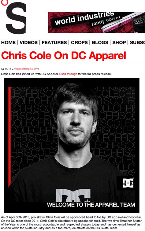 DC Public Relations: Chris Cole for DC Apparel on The Skateboard Mag