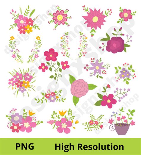 Pink Flower Clipart Pink Floral SVG and PNG Floral Clipart | Etsy