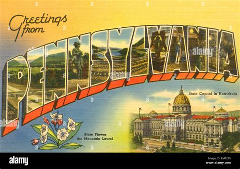 Large letter "Greetings from Pennsylvania " state name vintage postcard ca. 1930's-1940's Stock ...