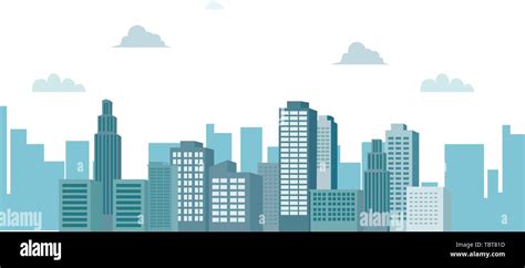 Cityscape with clouds and sky isolated white background vector illustration.Silhouette building ...