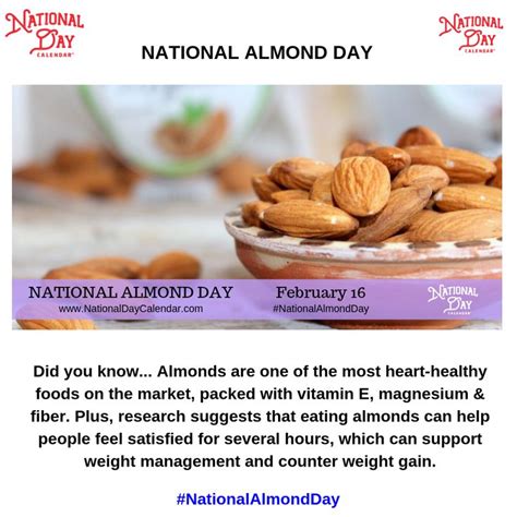 NATIONAL ALMOND DAY - February 16 - National Day Calendar | Dairy free ...