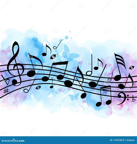 Music Background with Notes and Blue Watercolor Texture Stock Vector ...