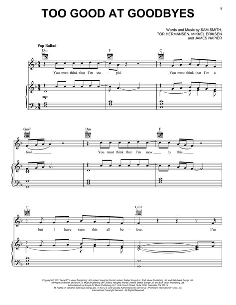 Sam Smith - Too Good At Goodbyes sheet music