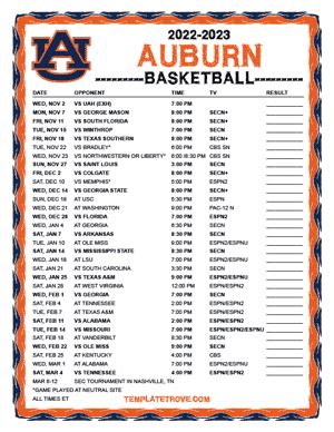 Printable 2022-2023 Auburn Tigers Basketball Schedule