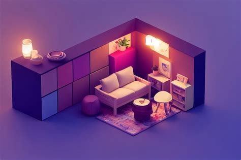 Premium Photo | 3d illustration of isometric comfortable room with ...