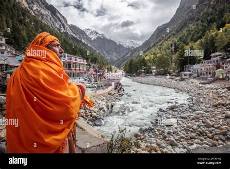 India, Uttarakhand, Gangotri. Himalaya. Pilgrimage site. Bhagirathi ...